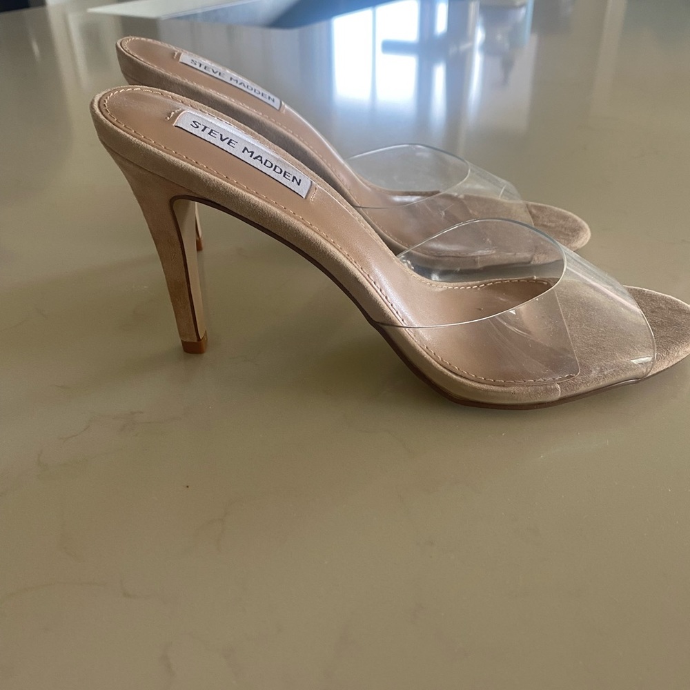 Steve Madden clear with nude suede heel